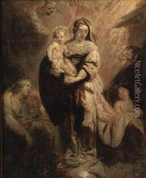 The Virgin And Child Triumphant Over Sin - En Grisaille Oil Painting - Abraham Jansz. van Diepenbeeck