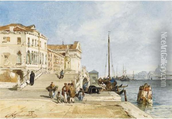 Vue Des Quais Aux Zattere, Venise, L'ile De La Giudecca A L'arriere-plan Oil Painting - Jacques Guiaud