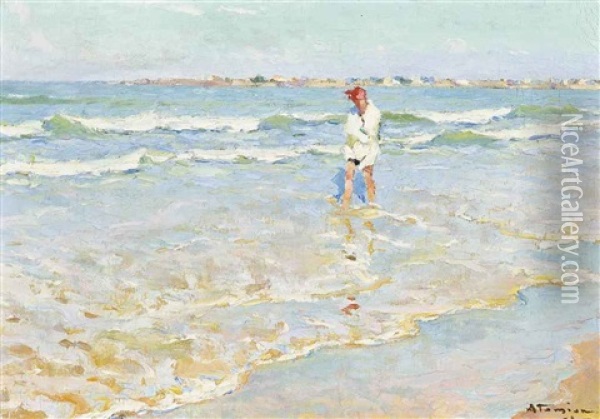 On The Shore, Possibly Saint-gilles-sur-vie, France Oil Painting - Charles Garabed Atamian
