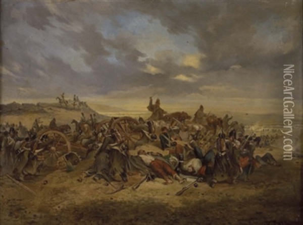 Ruckzug Aus Einer Schlacht Zwischen Preusischen Und Franzosischen Truppen Oil Painting - Julius von Blaas