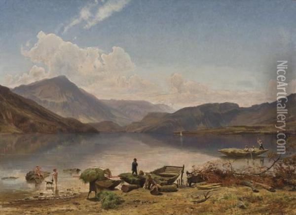 A View Of Lake In Italy Oil Painting - Thomas Worthington Whittredge