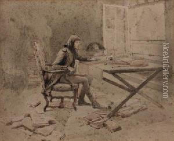Bonaparte Reflechissant A Sa Table De Travail Oil Painting - Georges Bertin, Dit Scott De Plagnolles