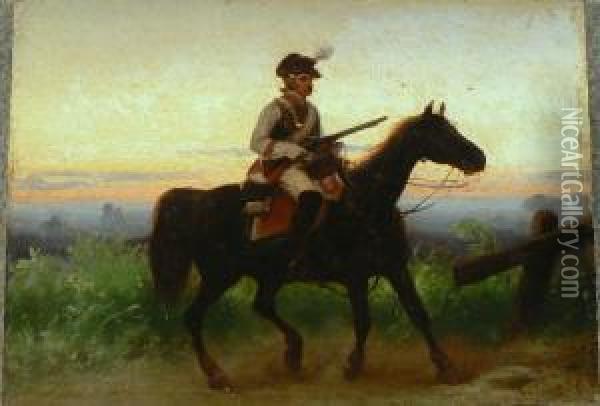Gendarme A Cavallo Oil Painting - Christian I Sell