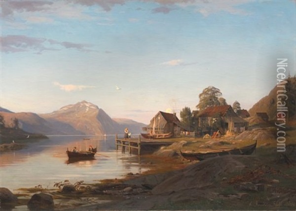 Fjordlandskap Fra Rognaldsvag I Kinn Oil Painting - Amaldus Clarin Nielsen