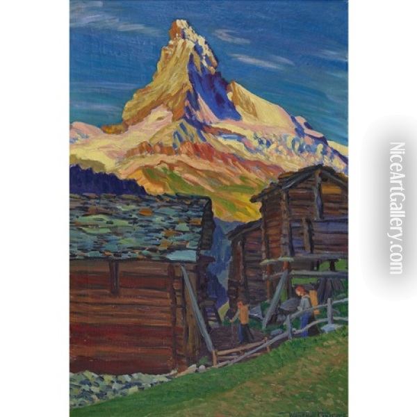 Fruhmorgen In Findelen (zermatt) Mit Matterhorn Oil Painting - Waldemar Theophil Fink
