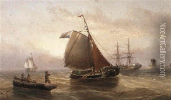 At Anchor Oil Painting - Henry Redmore