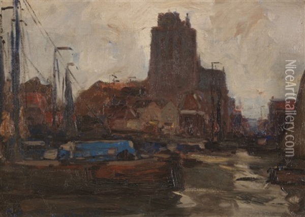 Der Hafen Von Dordrecht Mit Der Grote Kerk Oil Painting - Hans Von Bartels