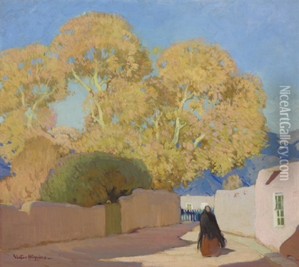 Canyon Drive, Santa Fe Oil Painting - Victor William Higgins