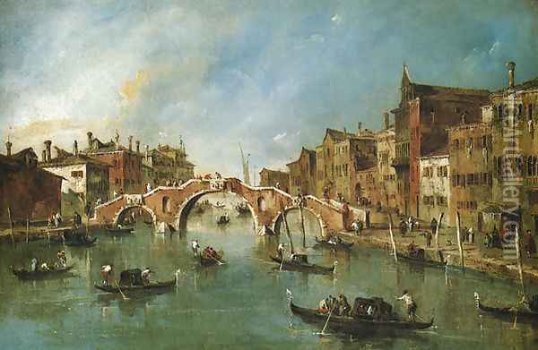 Three-arched Bridge at Cannaregio Oil Painting - Francesco Guardi