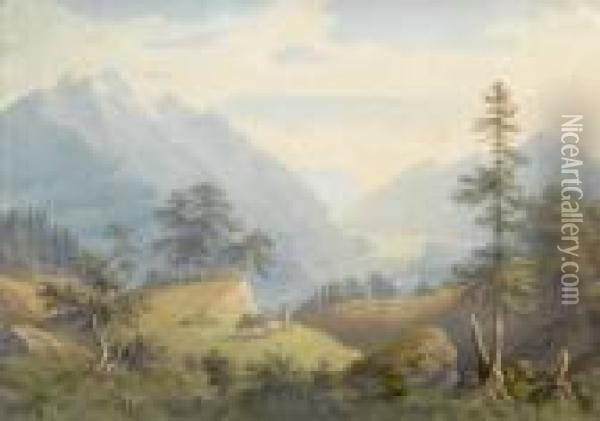 Der Hasliberg Im Berner Oberland. Oil Painting - Anton Winterlin