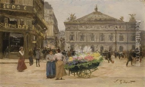 Marchande De Fleurs, Place De L'opera Oil Painting - Victor Gabriel Gilbert