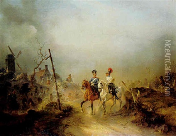 Prussian Officers On A Battlefield Oil Painting - Carl Rechlin