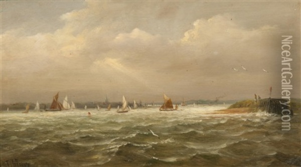 Out Of Harwich (+ Approaching Harwich; Pair) Oil Painting - John Moore Of Ipswich