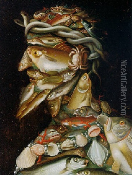 Composite Portrait Of A Man From Fish And Sea Creatures (l'amiral) Oil Painting - Giuseppe Arcimboldo