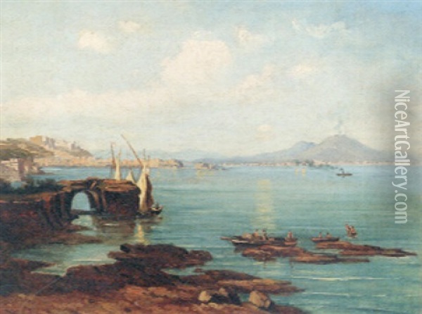 The Bay Of Naples With Vesuvius Beyond Oil Painting - Hubert Sattler