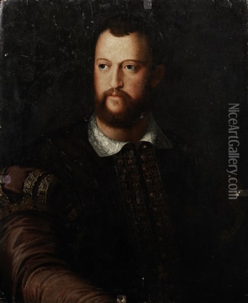 Portrait Of Cosimo De Medici (1519-1594), Half-length, In A Burgundy Embroidered Coat Oil Painting -  Bronzino