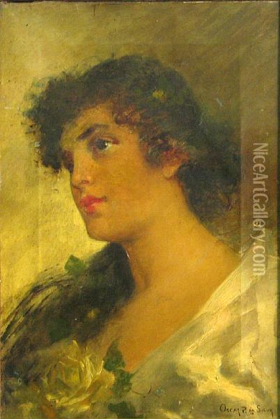 Woman With Yellow Rose Oil Painting - Oscar Pereira Da Silva