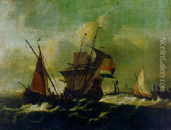 Shipping In Rough Seas Oil Painting - Ludolf Backhuysen the Elder