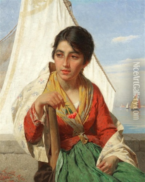 Portrait Of A Venetian Beauty Oil Painting - Luigi da Rios