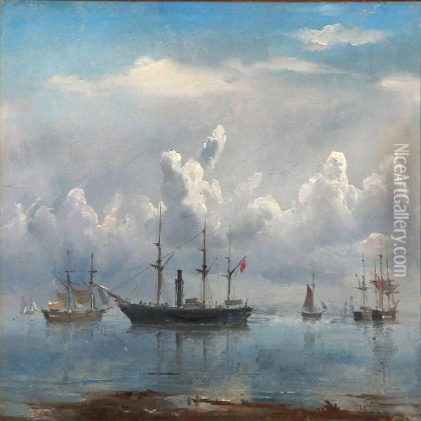 Seascape With Sailing Ships Oil Painting - C. F. Sorensen
