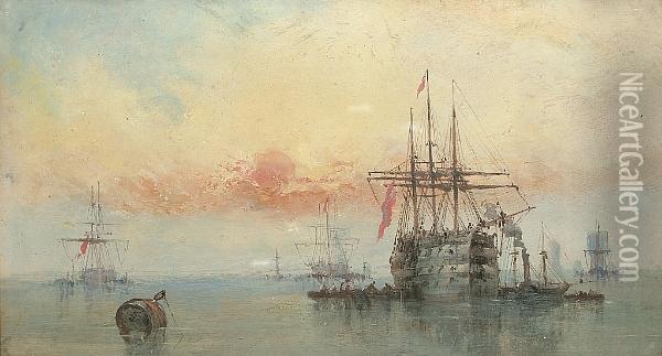 Bringing On Supplies; And French Frigates In A Swell Oil Painting - William McAlpine