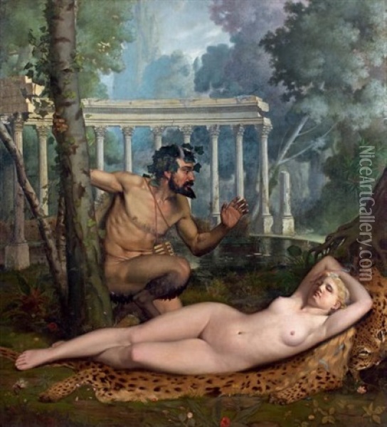 Nymphe Et Satyre Oil Painting - Adolphe Alexandre Lesrel