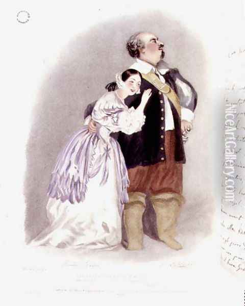 Giulia Grisi (1811-69) as Elvira and Luigi Lablache (1794-1858) as Sir George Walton in 'I Puritani', from 'Recollections of the Italian Opera', 1836 Oil Painting - Alfred-Edward Chalon
