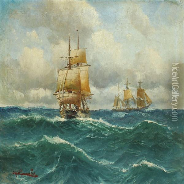 Sailing Boat At Sea Oil Painting - Alfred Jensen