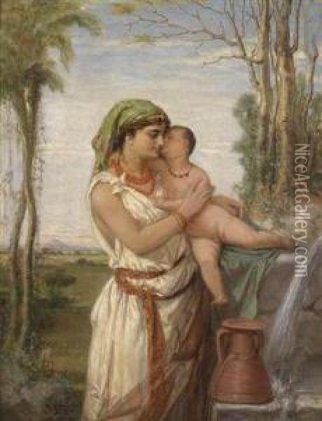 Algerian Woman With Child Oil Painting - Julius Josephus Gaspard Starck