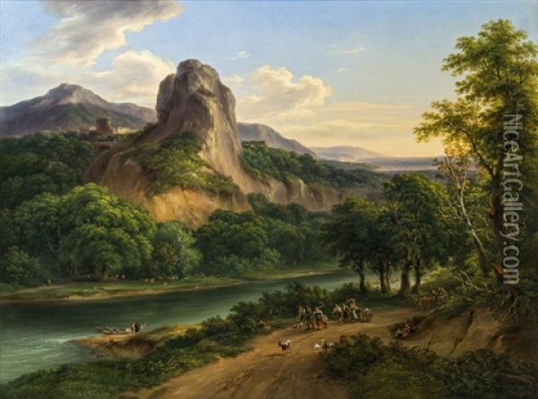 Flusslandschaft Mit Felsigem Ufer Oil Painting - Joseph Mossmer