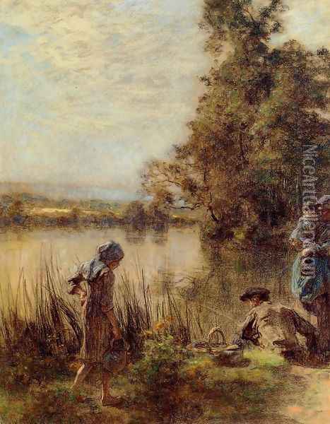 Fisherman and His Family Oil Painting - Leon Augustin Lhermitte