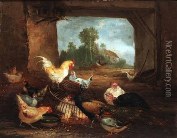 Farmyard Birds (pair) Oil Painting - Claude Guilleminet