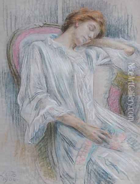 Young wonam asleep in a chair Oil Painting - Marie Louise Catherine Breslau