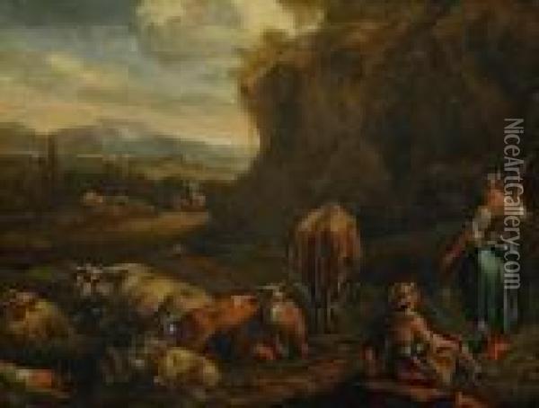 Landskap Med Boskap Oil Painting - Nicolaes Berchem