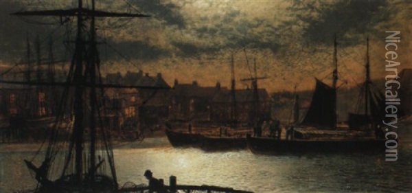 Moonlit Whitby Oil Painting - John Atkinson Grimshaw