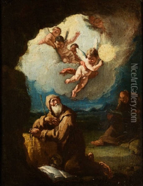 Die Vision Des Heiligen Francesco Di Paola (heiliger Franz Von Paola) Oil Painting - Francesco Salvator Fontebasso