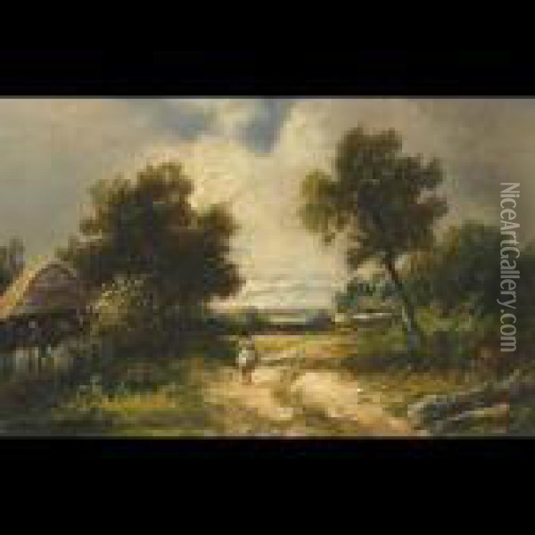Traveller On Horseback In Stormy Landscape Oil Painting - Joseph Thors