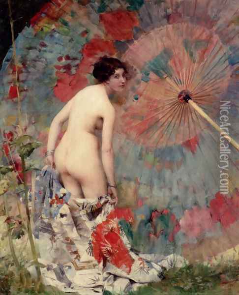 Nude With A Japanese Umbrella Oil Painting - Aime-Nicolas Morot