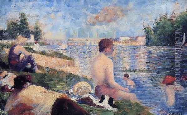 Final Study For Bathing At Asnieres Oil Painting - Georges Seurat