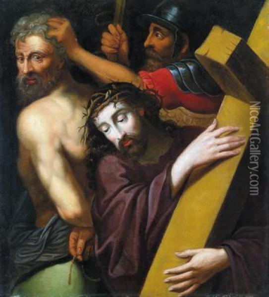 Cristo Portacroce Oil Painting - Michiel Van Coxcie