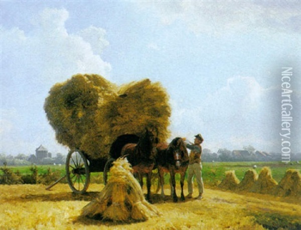 Stacking Hay Oil Painting - Jacobus Nicolas (Baron) Tjarda van Starkenborg