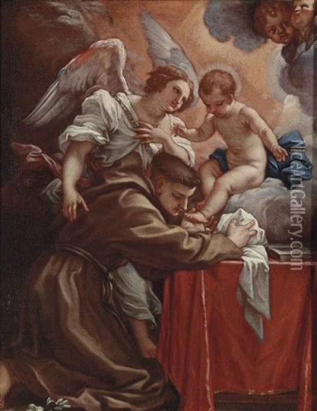 Saint Anthony Of Padua Adoring The Christ Child, With An Angel Oil Painting - Carlo Maratta