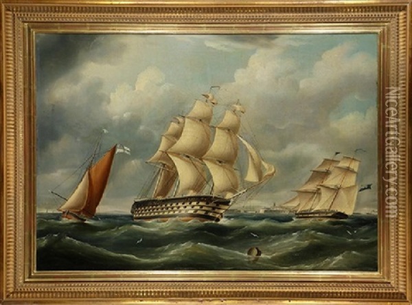 Tall Ships At Sea Oil Painting - Richard B. Spencer