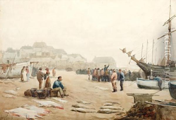 Fish Market, St. Ives Oil Painting - Augustus Morton Hely-Smith