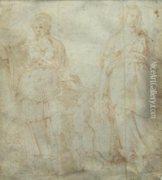Deux Etudes De Muses Oil Painting - Polidoro Da Caravaggio (Caldara)