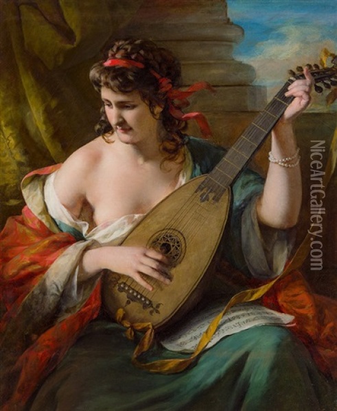 Luise Nowak As Lute Player Oil Painting - Friedrich von Amerling