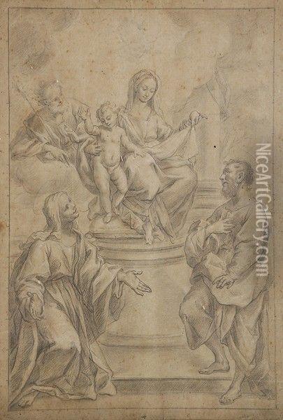 Vierge A L'enfant Avec Saint Joseph Et Deux Pelerins Oil Painting - Lodovico Carracci