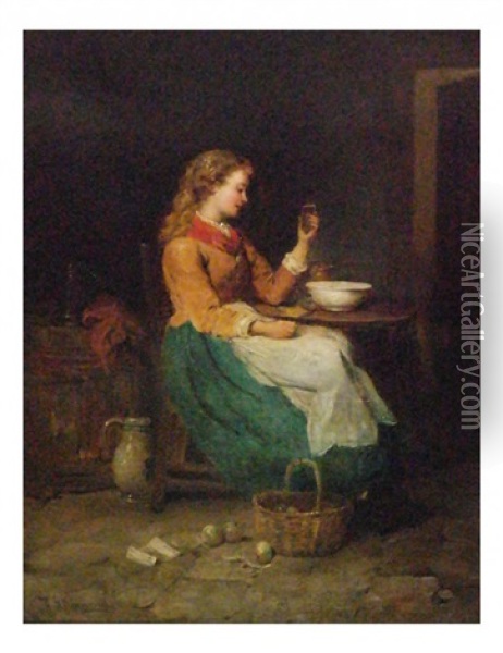 Woman At A Table Oil Painting - Frederick Gerald Kinnaird