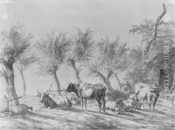 Landschaft Mit Vieh Und Hirten Oil Painting - Janbaptist Ii Kobell