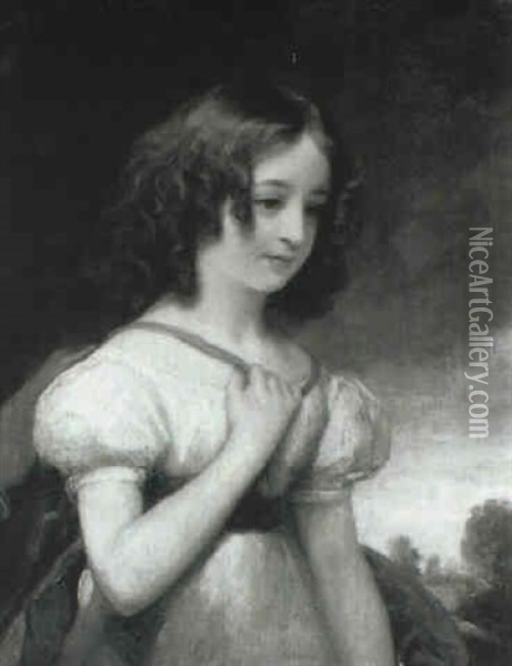 Portrait Of A Young Girl In A Landscape Oil Painting - Margaret Sarah Carpenter
